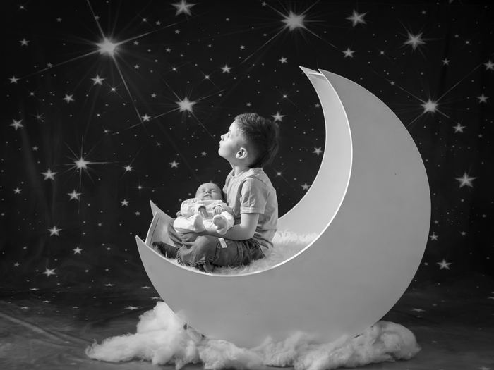 Black and white portrait on the moon set